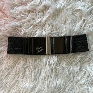 Frankie Morello Black Patent Leather Thick Stretch Belt with Bow Size Small